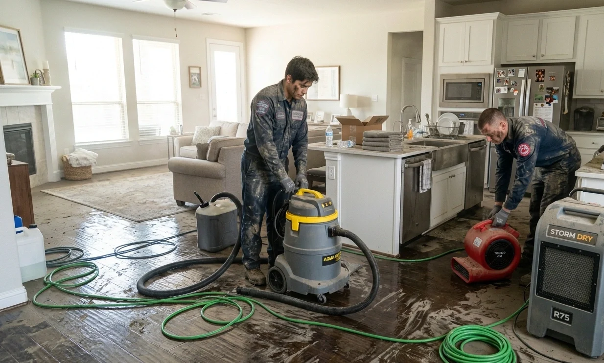 Two Mens are Working in Garland and Giving Emergency water damage restoration Services
